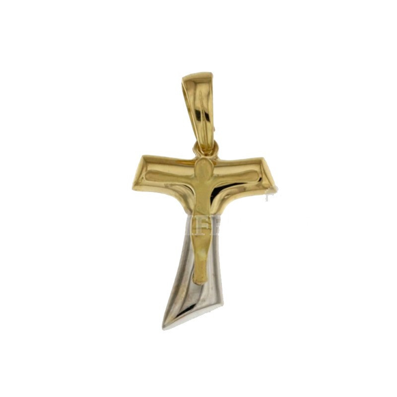 Croce uomo oro giallo bianco TAO con Cristo 18KARATI - 1