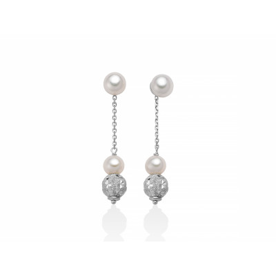 MILUNA Orecchini donna con doppia perla e sfere diamantate - PER2455 www.ideapreziosa.com shop online