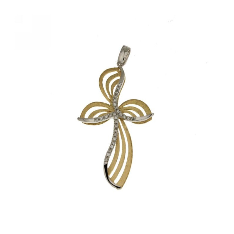 Croce donna oro giallo bianco con zirconi 18KARATI - 1