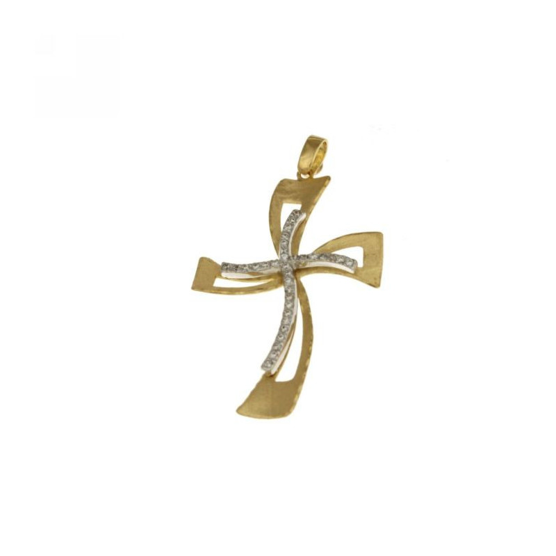 Croce donna oro giallo bianco con zirconi 18KARATI - 1
