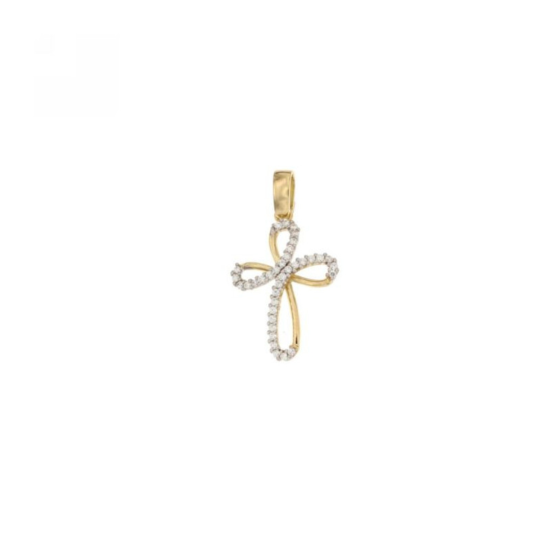Croce donna in oro giallo bianco con zirconi 18KARATI - 1