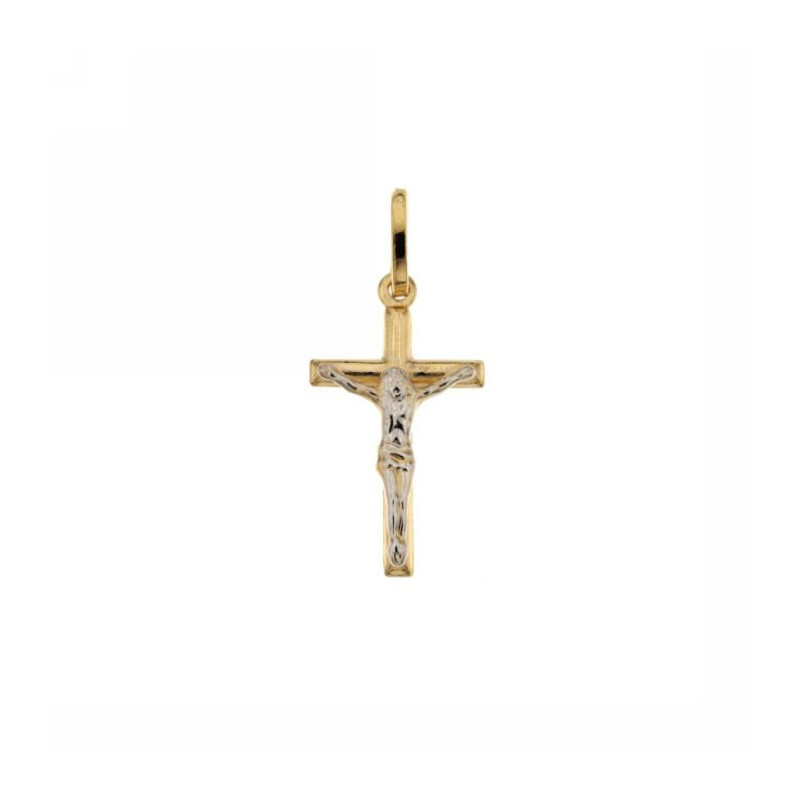 Croce uomo oro giallo bianco classica con Cristo 18KARATI - 1