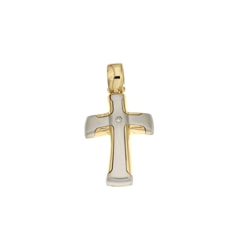 Croce uomo oro giallo bianco con diamante 18KARATI - 1
