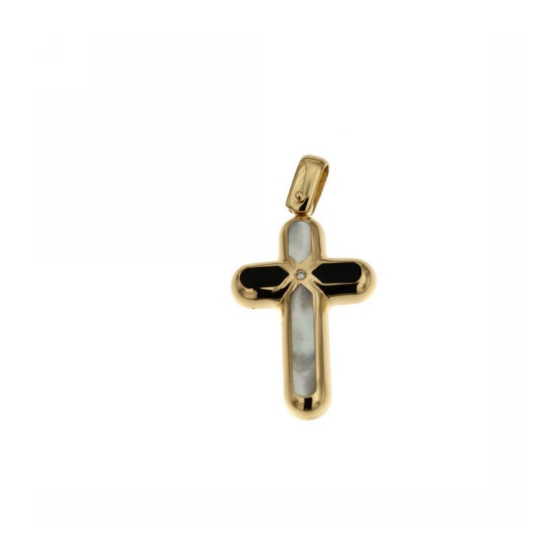 Croce uomo oro giallo con pietre e diamante 18KARATI - 1