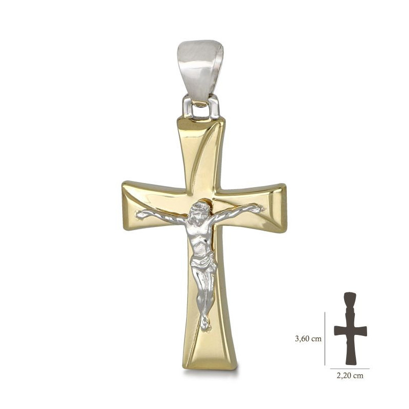 Croce uomo oro giallo bianco scatolata con Cristo 18KARATI - 1