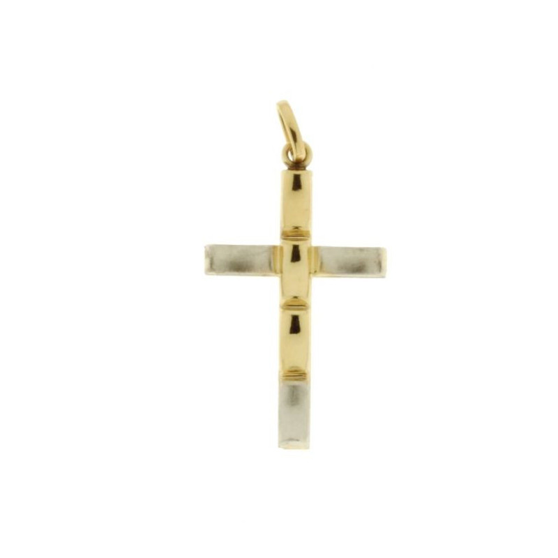Croce uomo oro giallo bianco scatolata senza Cristo 18KARATI - 1