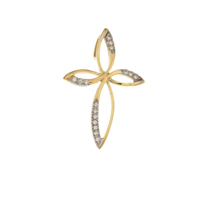 Croce donna oro giallo bianco traforata con zirconi 18KARATI - 1