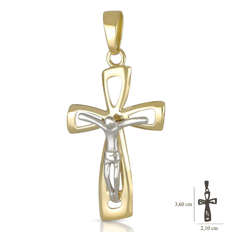 Croce uomo oro giallo bianco traforata con Cristo 18KARATI - 2