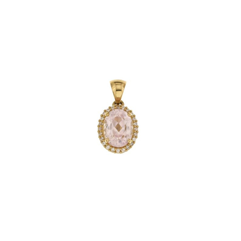Ciondolo donna oro giallo con pietra rosa ovale 18KARATI - 1