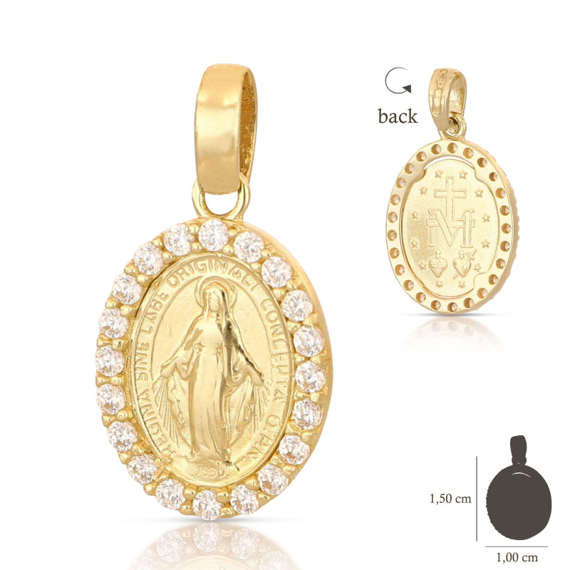 Medaglia oro giallo con Madonna Miracolosa contornata 18KARATI - 2