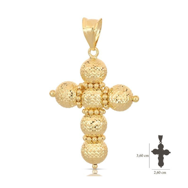 Croce donna in oro giallo con sfere lavorate 18KARATI - 1