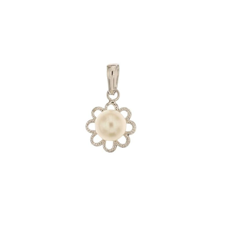 Ciondolo donna oro bianco a fiore con perla 18KARATI - 1