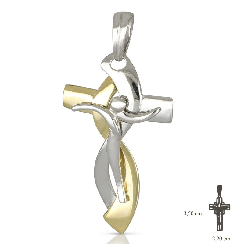 Croce uomo oro giallo bianco con Cristo 18KARATI - 2